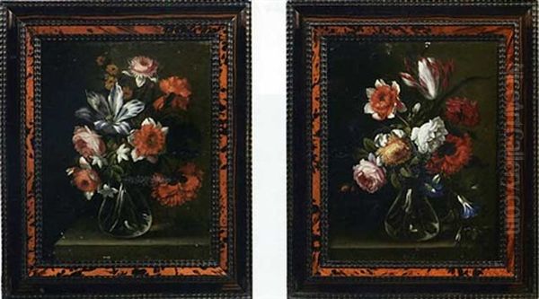 Nature Morte Au Vase De Fleurs Sur Un Entablement (+ Another, Similar; Pair) - view 1