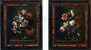 Nature Morte Au Vase De Fleurs Sur Un Entablement (+ Another, Similar; Pair) by Mario Nuzzi Mario Dei Fiori