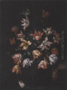 Tulipani In Un Vaso Scolpito Con Venere E Amorini