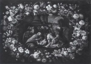 Blumenguirlande Um Eine Anbetung Der Hirten by Mario Nuzzi Mario Dei Fiori