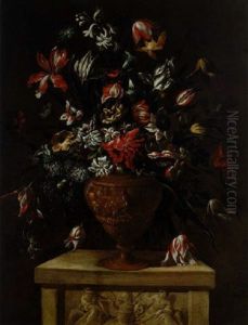 Bouquet Di Fiori Entro Un Vaso Ad Anfora, Sbalzato A Figure by Mario Nuzzi Mario Dei Fiori