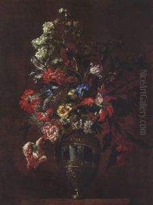 Vase De Fleurs Sur Un Entablement by Mario Nuzzi Mario Dei Fiori