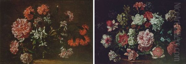 Still Life Of Peonies, Narcissi, Carnations And A Rose In A Glass Bowl - view 1