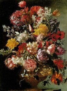 Still Life Of Flowers In A Sculpted Vase