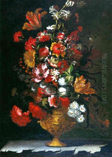 Bouquet De Fleurs Sur Un  Entablement De Pierre - view 1