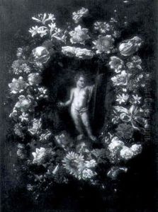 Guirlande De Fleurs Entourant L'enfant Jesus by Mario Nuzzi Mario Dei Fiori
