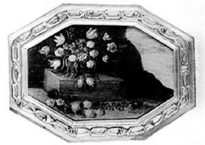 Flowers In A Vase On A Stone Ledge In A Landscape