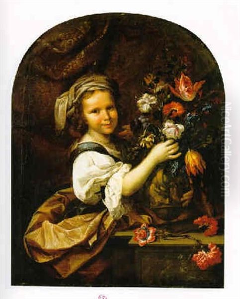 Ritratto Di Una Fanciulla Con Un Mazzo Di Fiori - Capparis Sinosa, Tulipani, Anemoni, Garofani - view 1