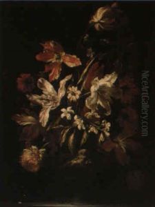 Still Life Of Flowers In A Vase With Gilt Mounts by Mario Nuzzi Mario Dei Fiori