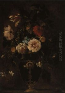 Still Life Of Flowers In A Sculpted Urn by Mario Nuzzi Mario Dei Fiori