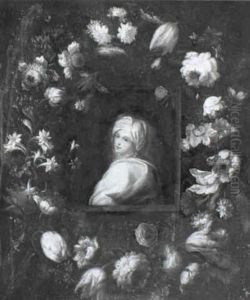 Garland Of Flowers Encircling Portrait Of Beatrice Cenci