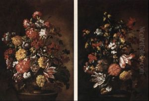 Still Lifes With Flowers In Vases by Mario Nuzzi Mario Dei Fiori