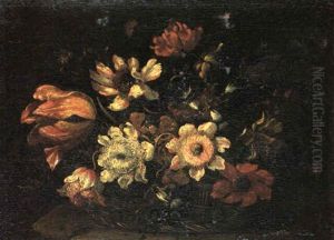 Still Life With Tulips, Anemones, Roses. . .in A Wicker Basket by Mario Nuzzi Mario Dei Fiori