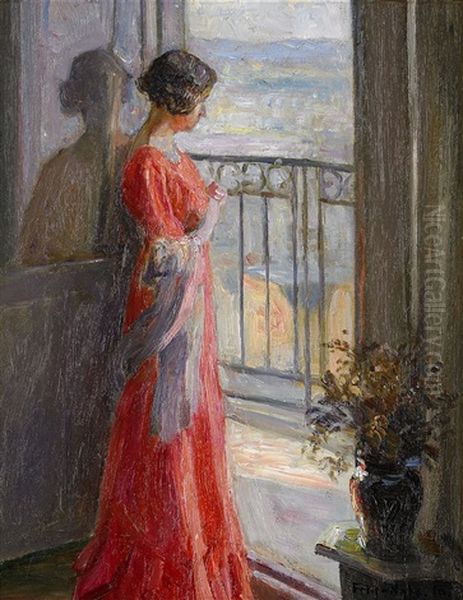 Elegant Lady In A Red Dress - Scene From France - view 1