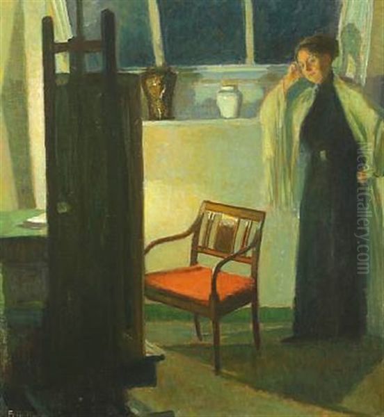A Painter By Her Easel - view 1