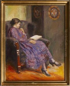 Jeune Femme A La Robe Violette Lisant by Poul Friis Nybo