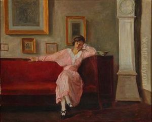 Interior With A Woman Sitting In A Couch by Poul Friis Nybo