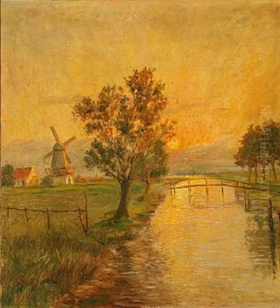Landscape With A Stream And A Windmill In The Evening Sun - view 1