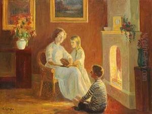 En Mor Laeser Hojt For Sine Born Foran Pejsen by Poul Friis Nybo