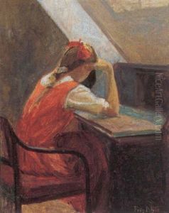 Interior Med Laesende Pige by Poul Friis Nybo