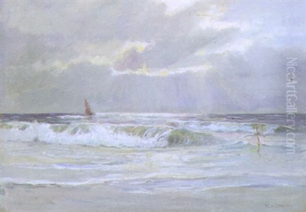 Solgennembrud Over Havet Med Sejlskib - view 1