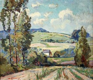 Rural Landscape With Farm Houses by Edgar Hewitt Nye
