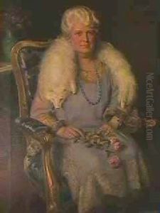 Lady With Blue Necklace And Roses by Arvid Frederick Nyholm