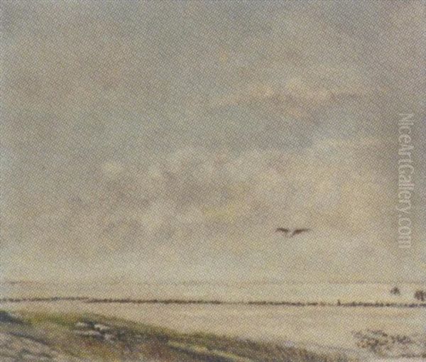 A Seascape With A Seagull In A Cloudy Sky - view 1