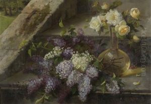 Blumenstilleben Auf Einer Treppe