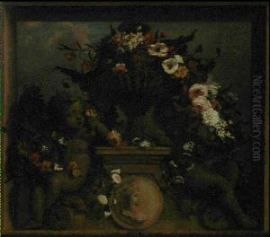 Guirlande De Fleurs Dans Un Vase De Bronze Entoure De Putti