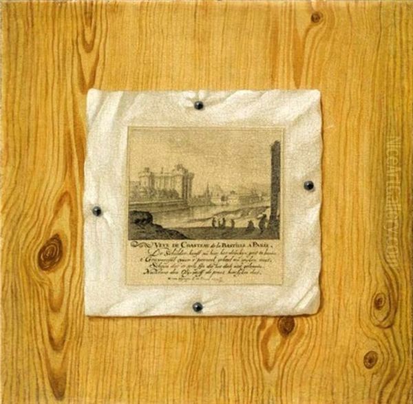 A Print Of The Bastille In Paris On A Wood Panneled Wall - view 1