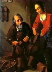 Der Besuch Beim Schuhmacher by Justus van den Nypoort