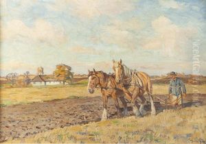 Man Plowing A Field With Horses