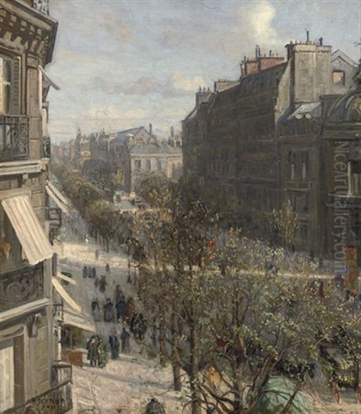 A Busy Sunlit Boulevard In Paris - view 1