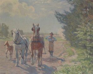Bondemand, Der Plojer Med Tospand, Den Ene Hest Har Sit Fol Med