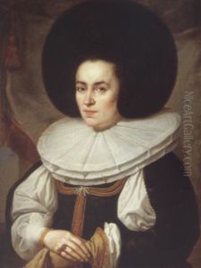 Portrait Of A Lady Wearing A Black Dress With A Broad Lace Ruff And Fur Hat by Pieter Nys