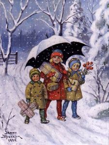 Tre Barn Med Julklappar
