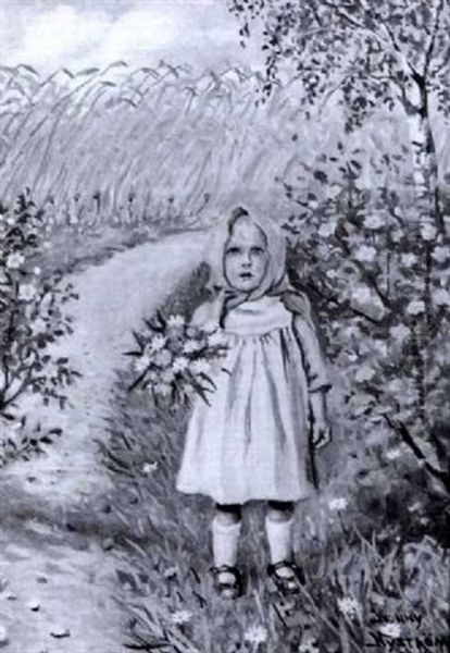 Liten Flicak Med Blombukett - view 1