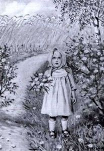 Liten Flicak Med Blombukett