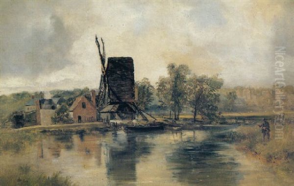 Angler Fishing Beside A Windmill - view 1