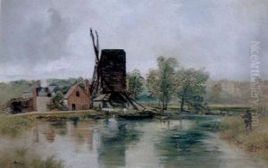 Angler Fishing Beside A Windmill Angler Fishing Beside A Windmill