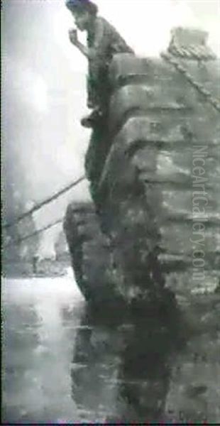 Boy Sitting On Barge - view 1