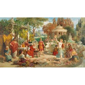Harem Girls Performing In A Roman Garden by Emmanuel Oberhauser