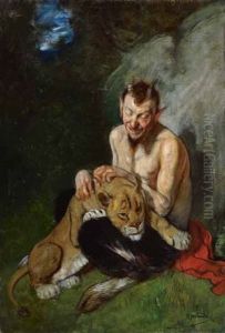Faun Und Lowin by Adolf Oberlander