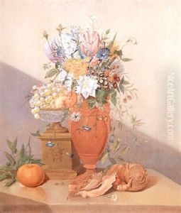 Blumenstilleben Mit Muscheln Und Einer Orange by Anthony Oberman