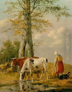 A Cowherd With Cattle In A Meadow