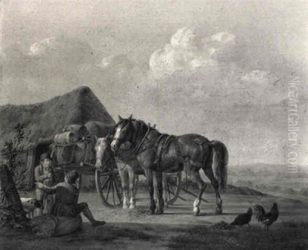 Peasants And Horses Resting By A Shed - view 1