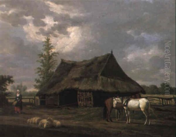 Figures With Horses And Sheep In Classical Landscape - view 1