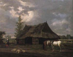 Figures With Horses And Sheep In Classical Landscape