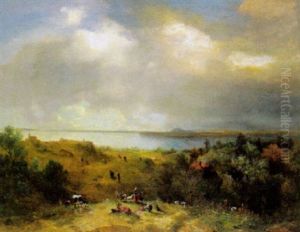 Grosse Landschaft Mit Weidenden Kuhen Im Vordergrund Grosse Landschaft Mit Weidenden Kuhen Im Vordergrund